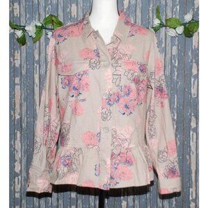 Lemon Way Size L Peplum Jacket Stretch Floral Lightweight Long Sleeve Pockets
